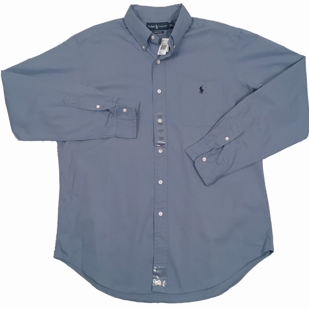 NEW Polo Ralph Lauren Shirt! Grayish Blue Heavier Weight Pocket *RUNS LARGE*